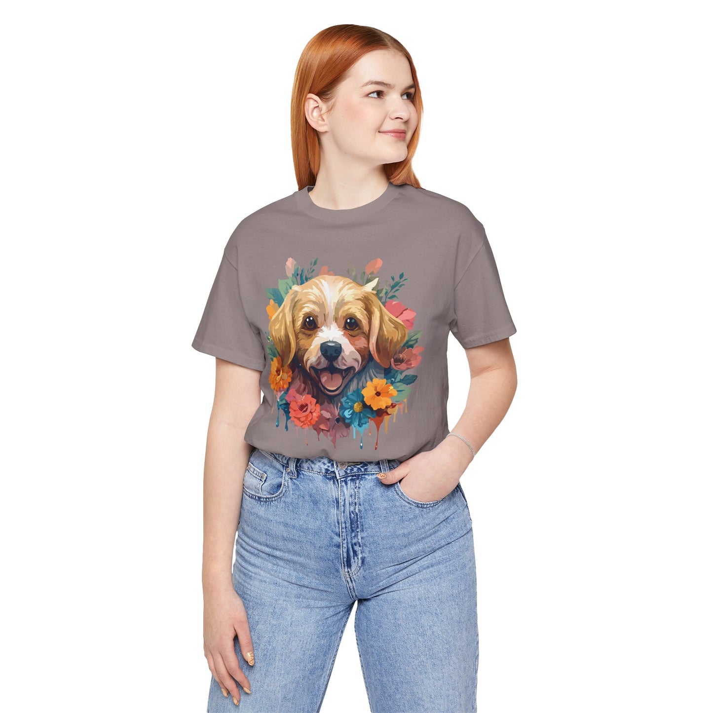 Floral Dog Tee, Animal Shirt, Dog Shirt, Floral Tee, Flower T-shirt, T-Shirt with Animal, Summer Top with Art Design