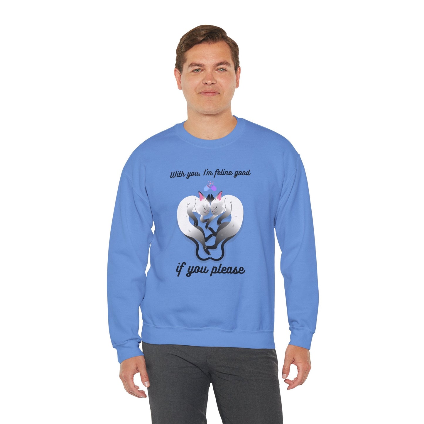 Double Cat Heart Sweatshirt Unisex Fifty Fifty Cotton Poly Valentines Day Sweatshirt