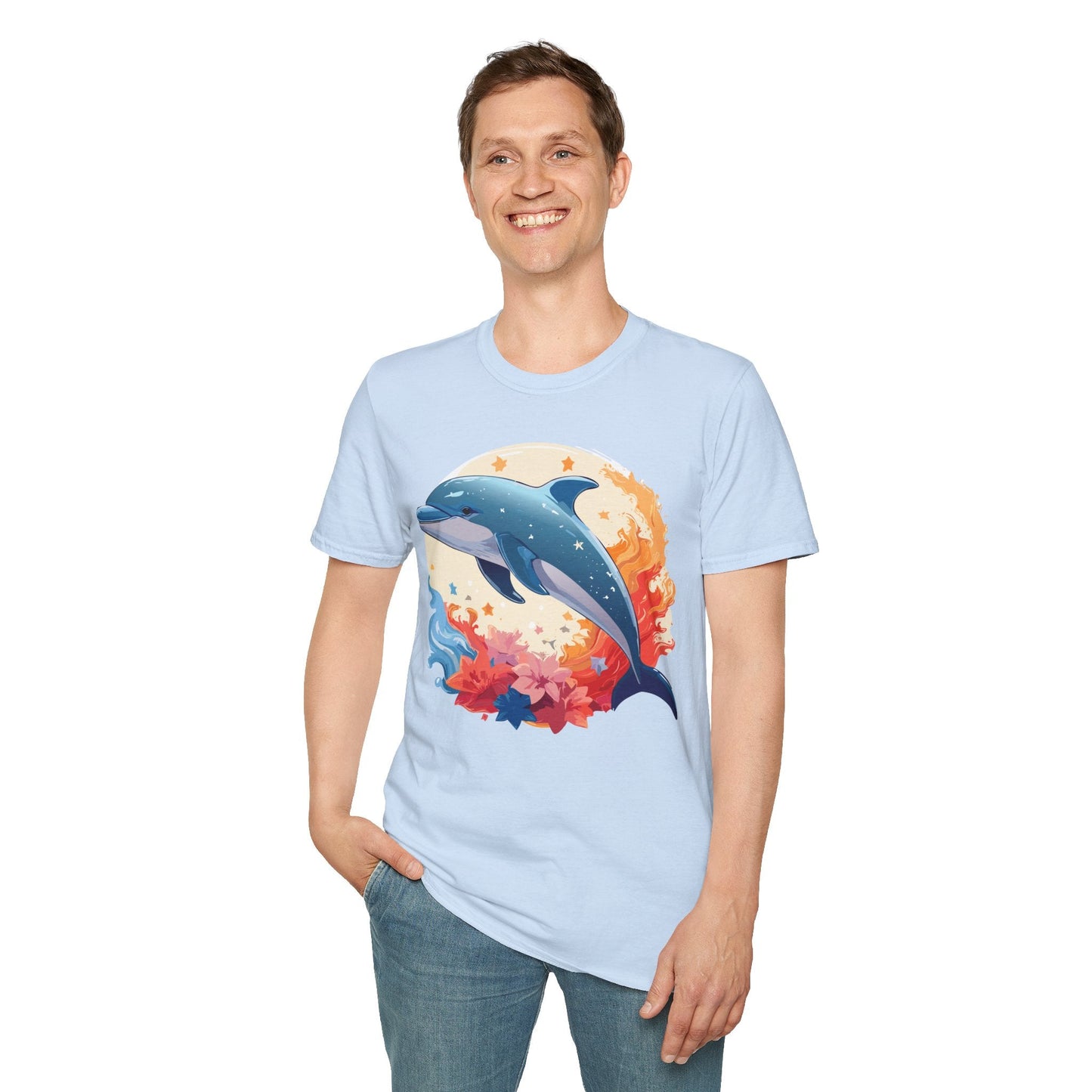 Dolphin T Shirt Unisex Softstyle Gildan 64000 100 Percent Ring Spun Cotton Animal Fish Tee