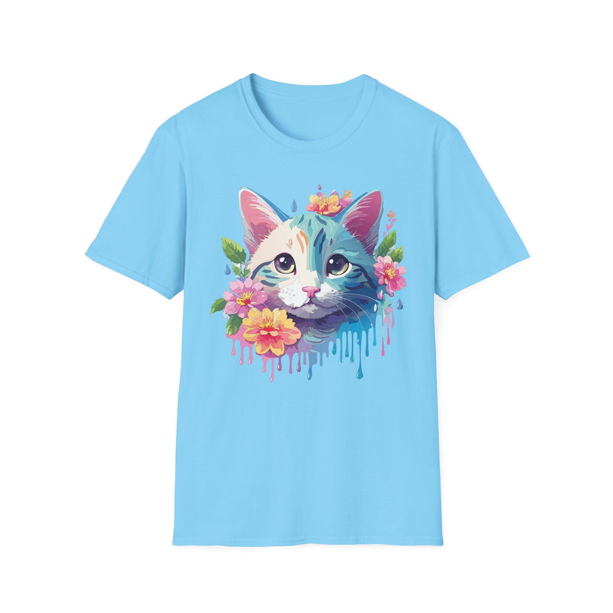 Colorful Watercolor Cat Tee | Floral Crown Cat T-Shirt