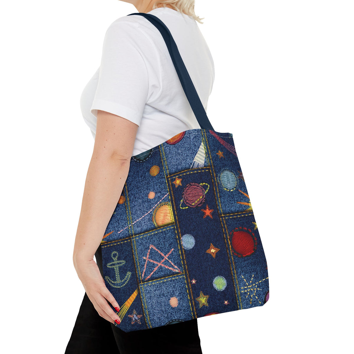 Denim Fabric Imitation Print Unisex Canvas Bag Poly Spun 3 Sizes Tote Bag 183-2