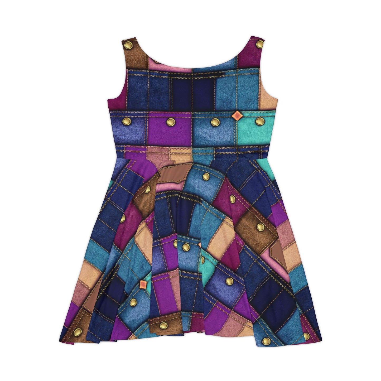 Women Denim Print Skater Dress, Denim Print Poly-Span Dress - 10