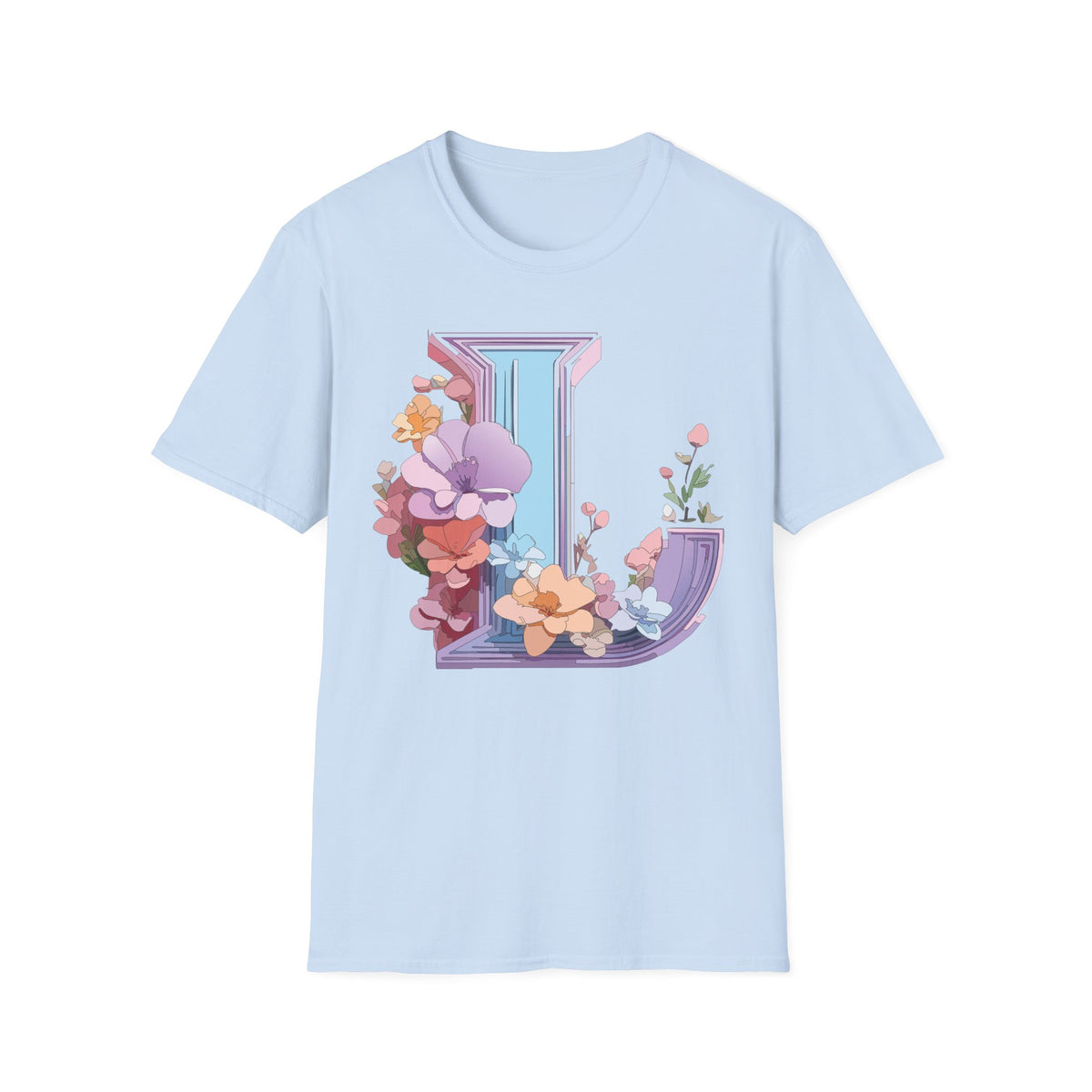 Floral Letter L T-Shirt | Botanical Initial Monogram Tee