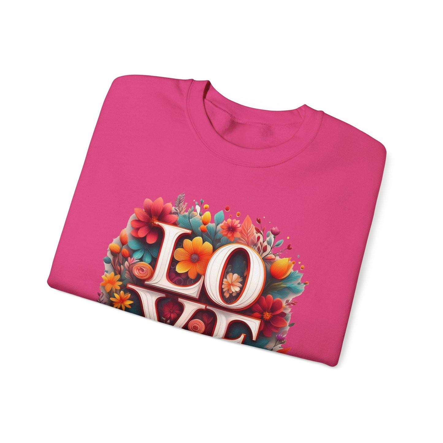Floral Love Valentines Day Sweatshirt Unisex Heavy Blend Crewneck 50/50 Cotton Polyester Gildan 18000