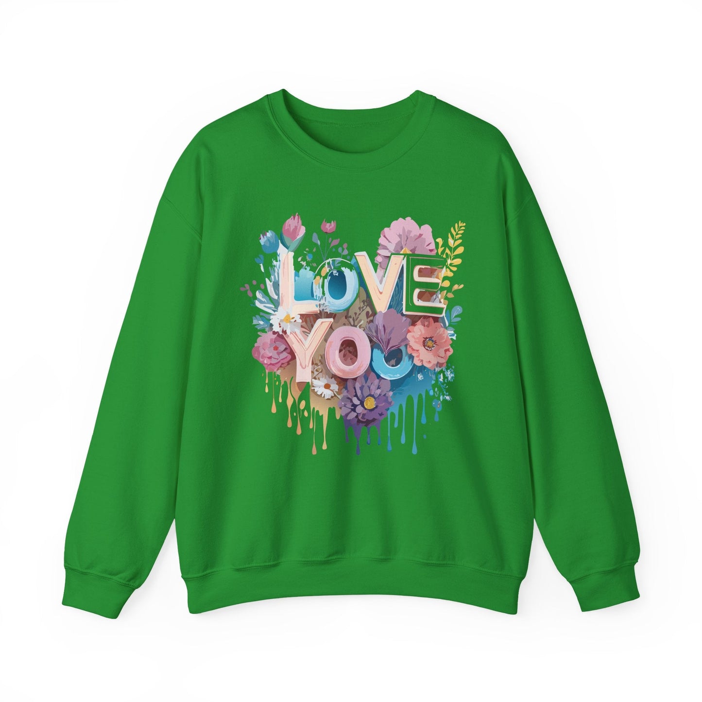 Floral Love Sweatshirt Unisex Heavy Blend Crewneck Valentine Day Flower Print Cozy Fleece Warm Gift