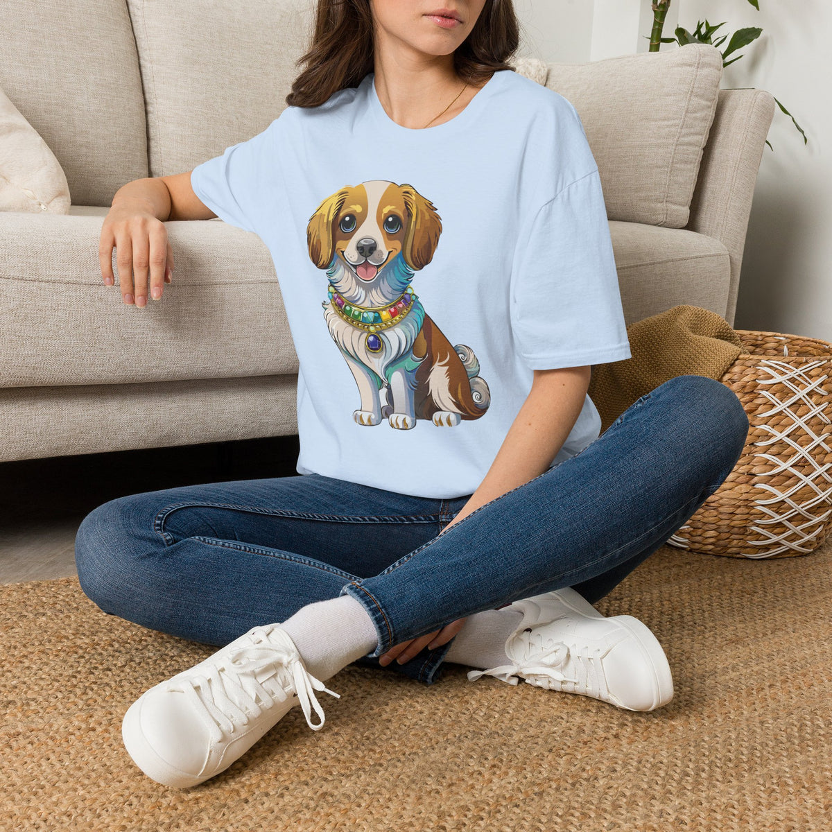Smiling Brown White Dog Portrait T-Shirt | Cute Puppy Illustration