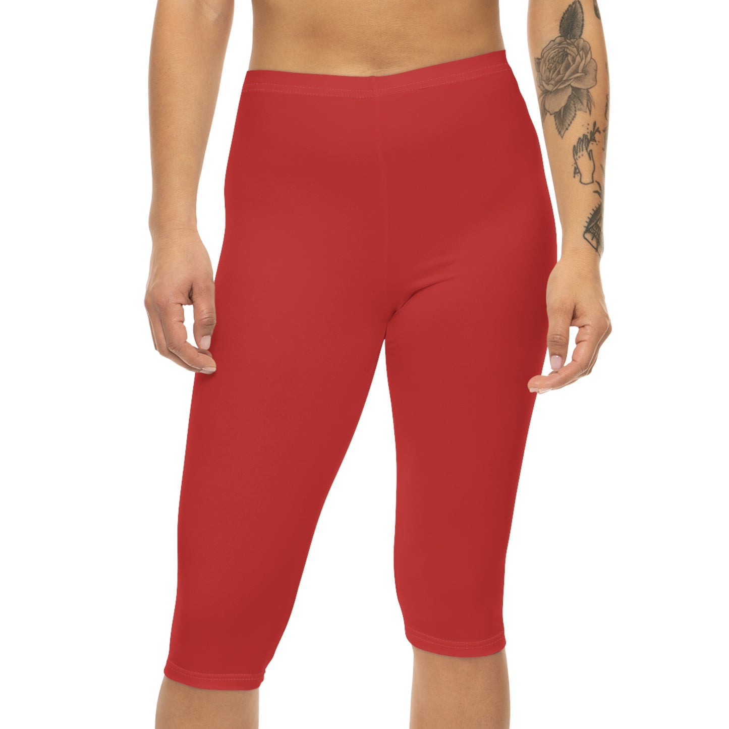Tomato Jam Color Women's Brushed Suede Poly Span Casual Capri Leggings XS-2XL