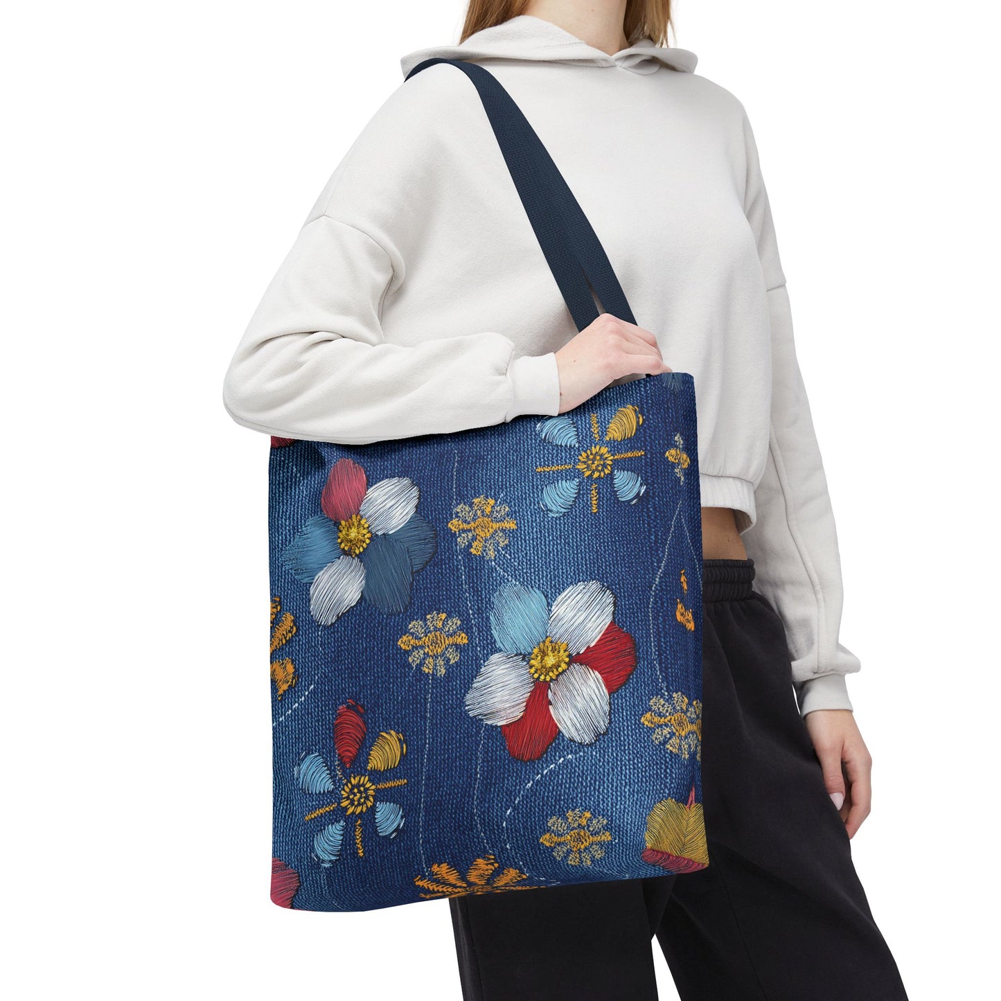 Denim Fabric Imitation Print Unisex Canvas Bag Poly Spun 3 Sizes Tote Bag 159-8
