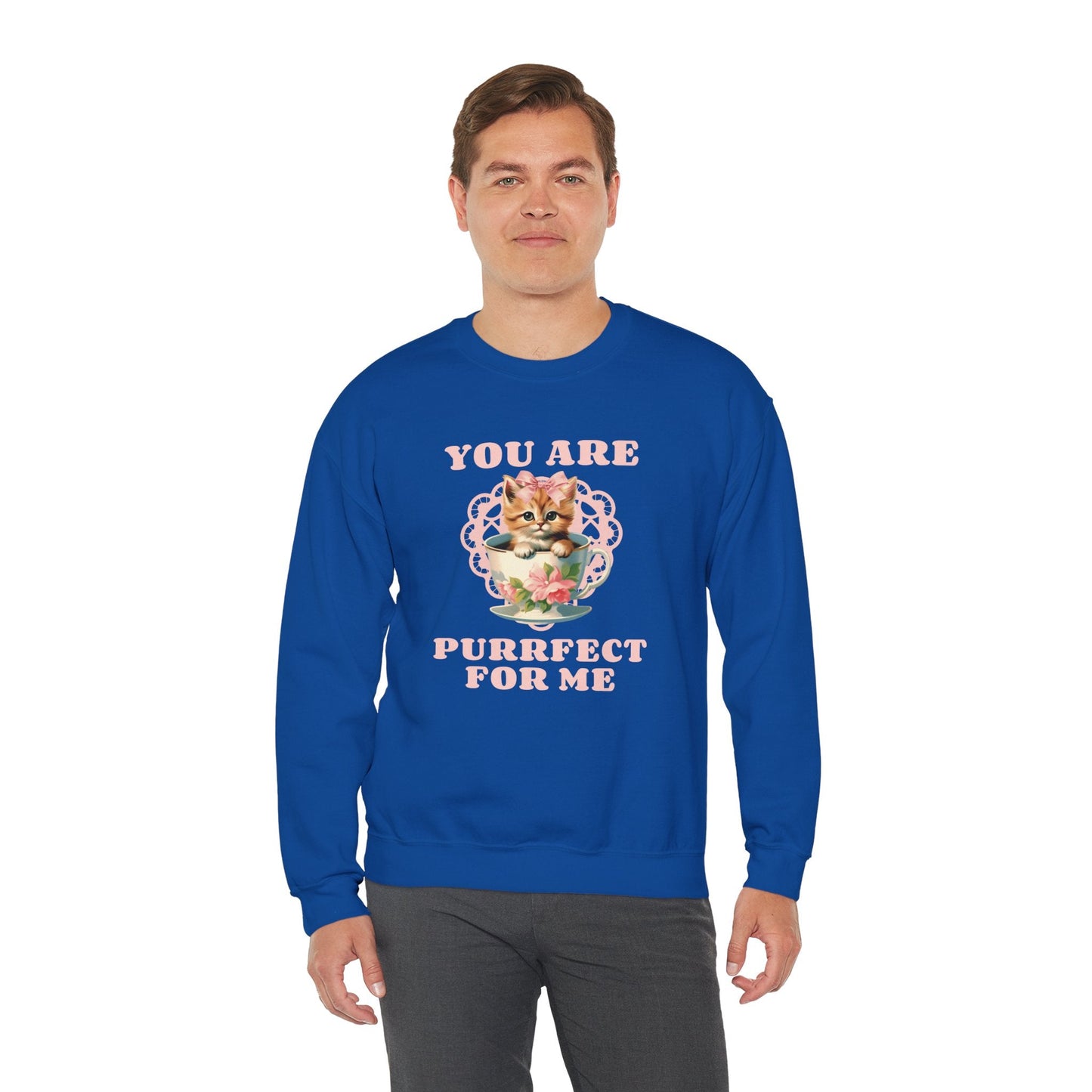 Cat Sweatshirt With Heart Print Valentines Day Unisex 50 50 Cotton Poly Crewneck