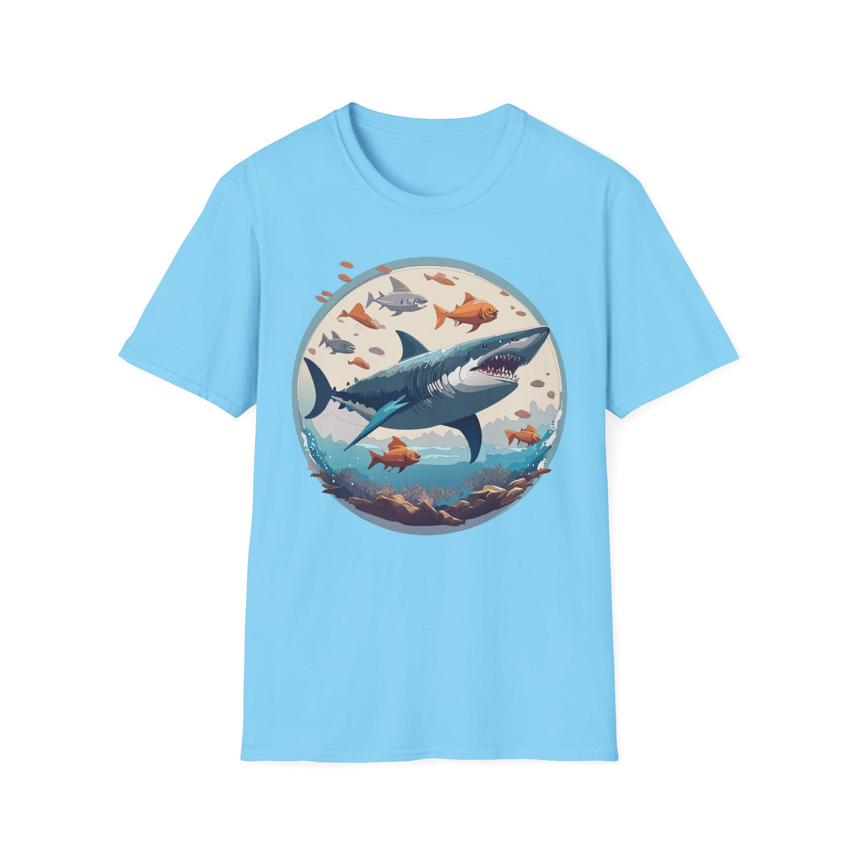 Great White Shark Circle Illustration T-Shirt | Ocean Fish Graphic Tee