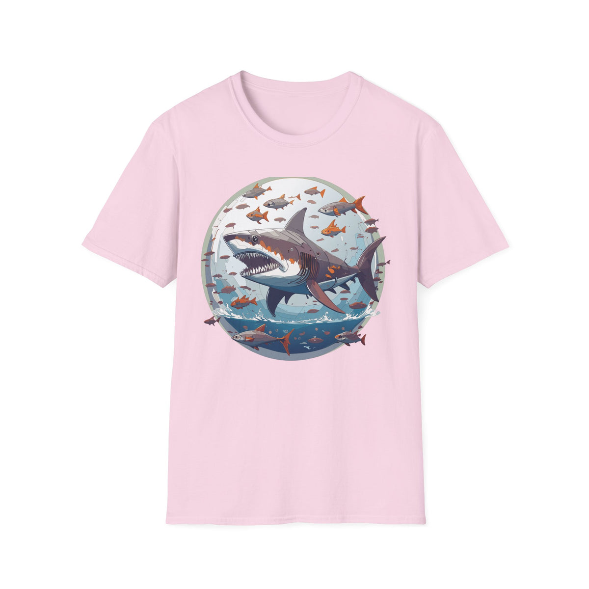 Great White Shark Illustration T-Shirt | Ocean Scene, Fish Bubble