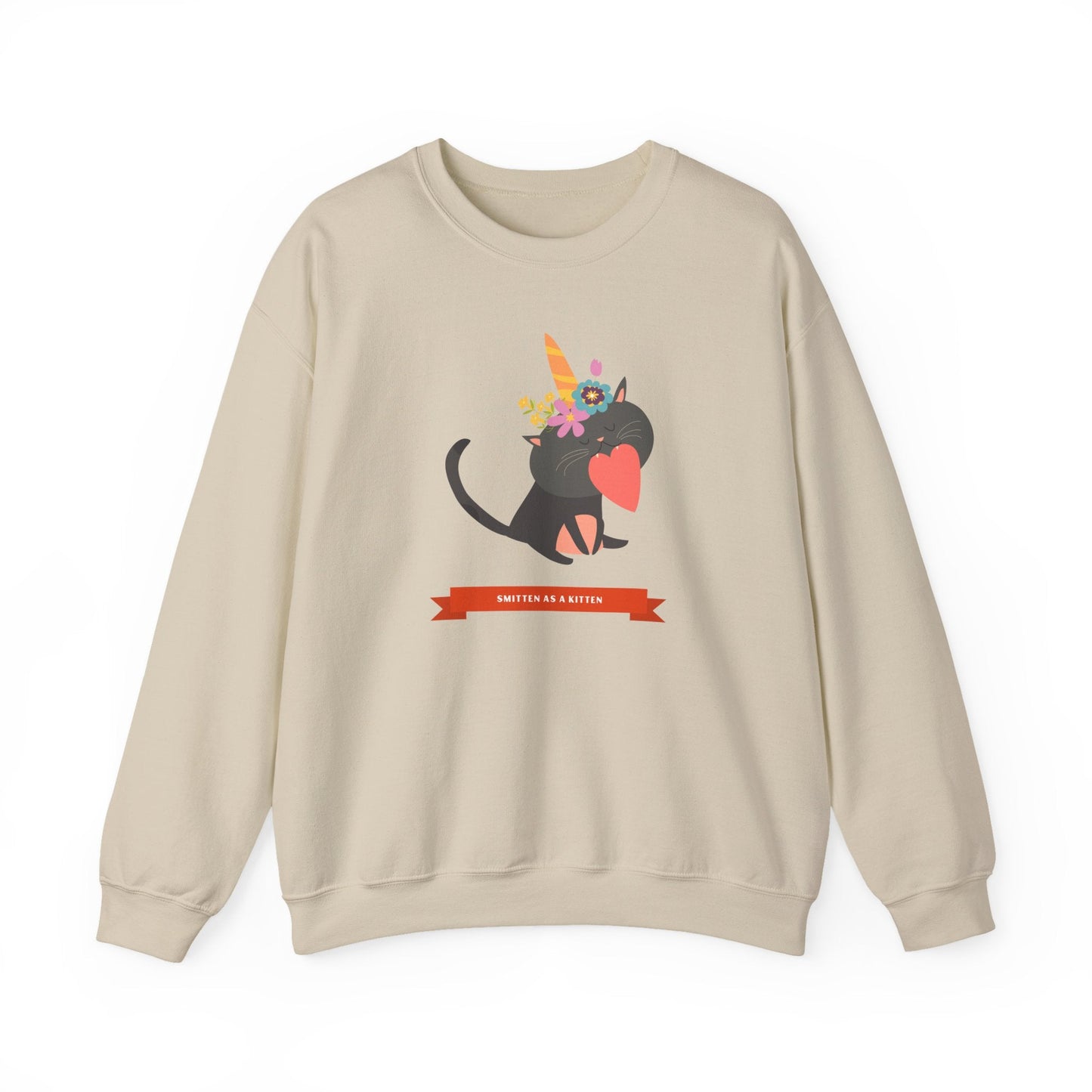 Cat Heart Sweatshirt Unisex Valentine Gift 50/50 Cotton-Poly Crewneck Gildan 18000