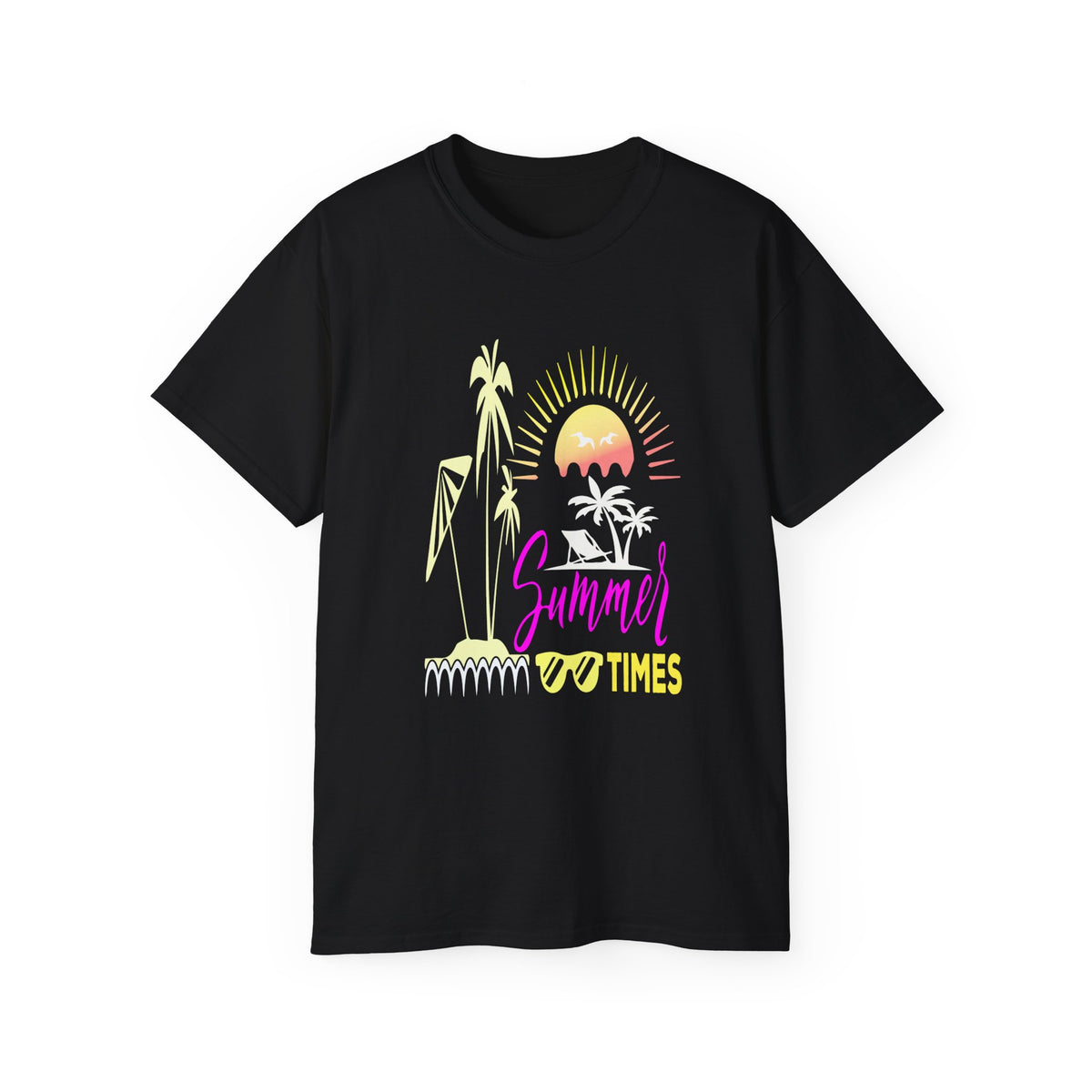 Summer Times tropical sunset Tee | palm trees, sunglasses, retro beach design