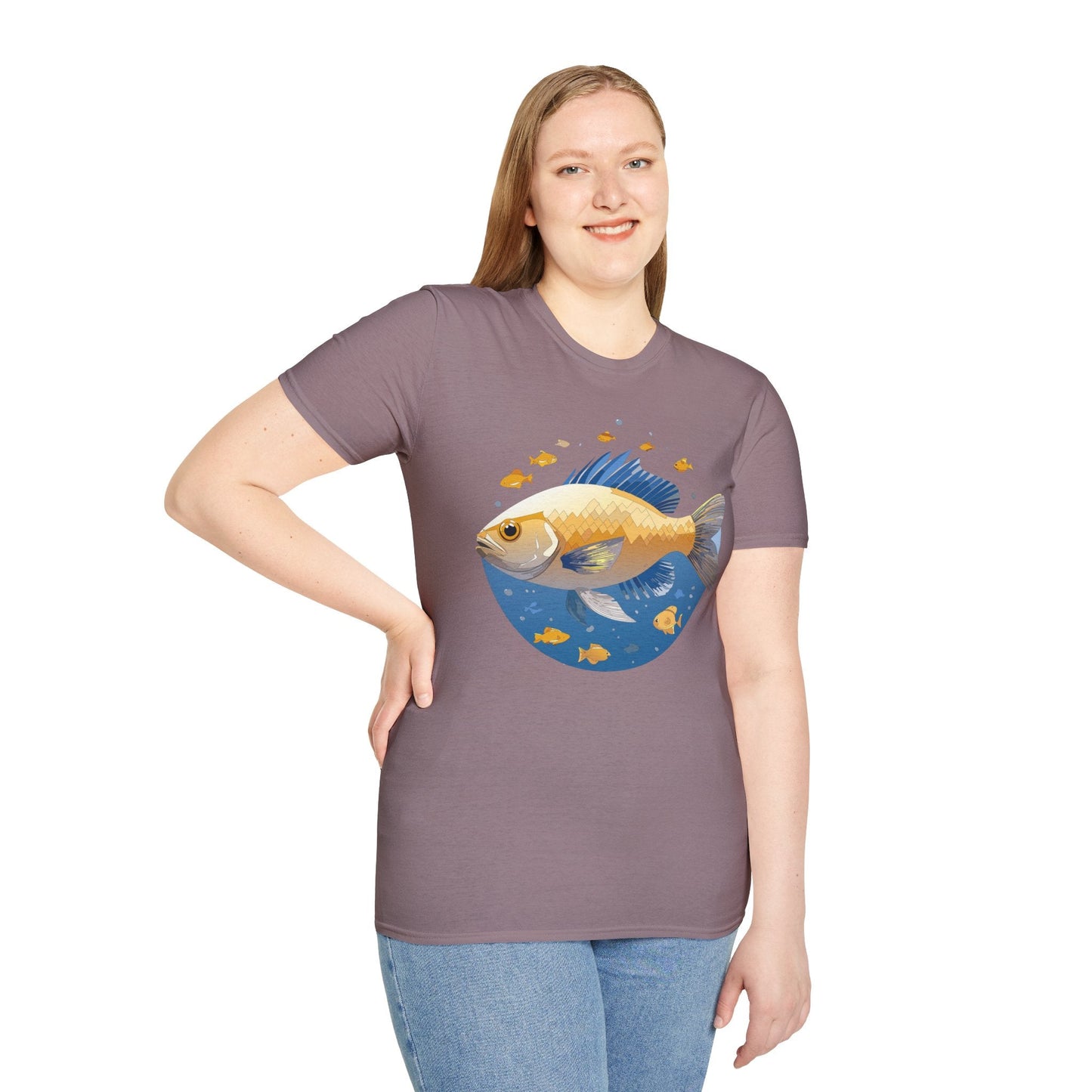 Fish Art Graphic Tee Shirt Unisex Gildan Softstyle 64000 100 Percent Ring Spun Cotton