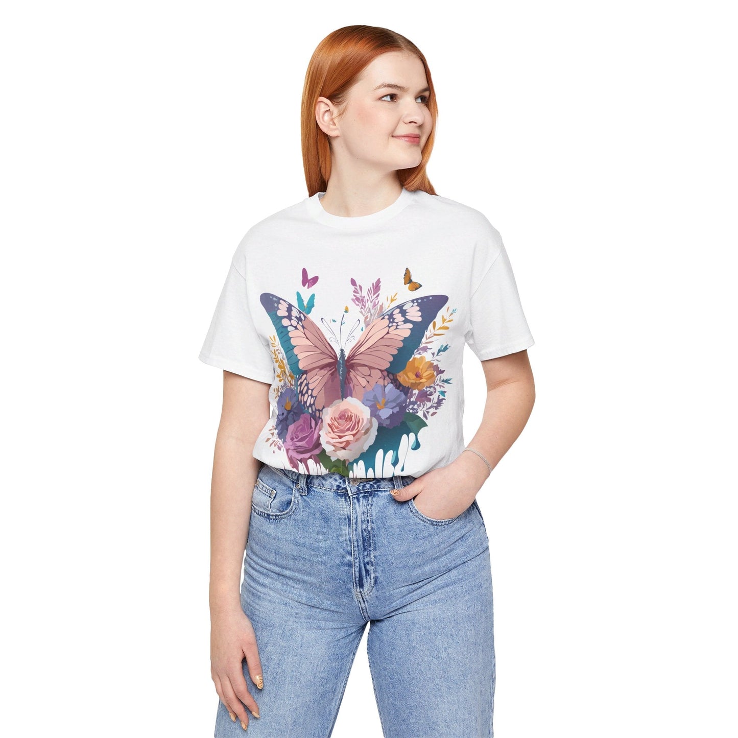 Butterfly Graphic Unisex 100 Cotton Lightweight Vintage Floral Design Jersey Tee 44