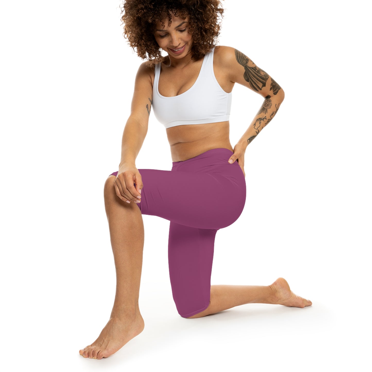 Berry Blush Color Women's Brushed Suede Poly Span Casual Capri Leggings XS-2XL