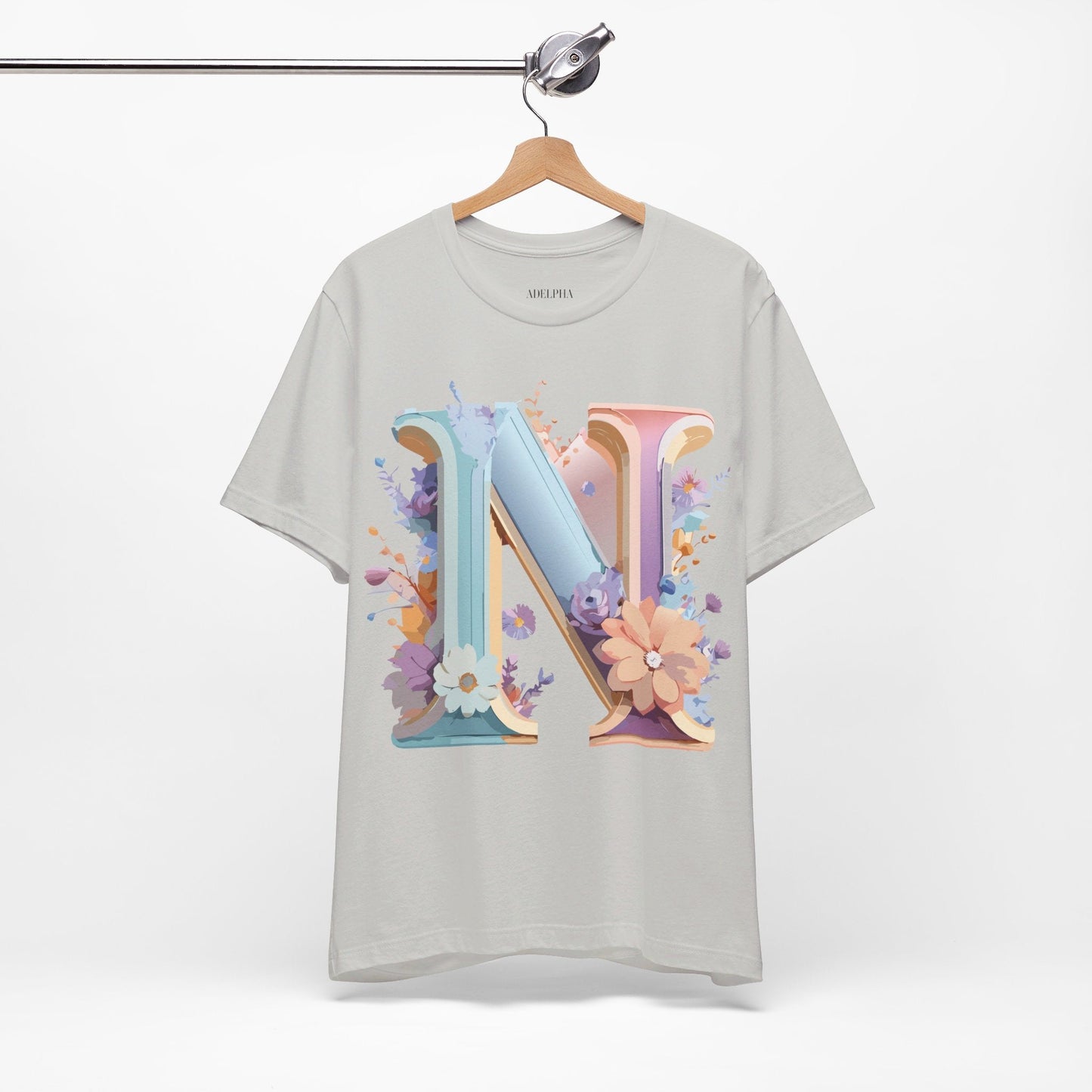 Letter N Shirt Unisex Graphic Tee Adelpha Vintage Inspired Artwork Short Sleeve Premium Cotton