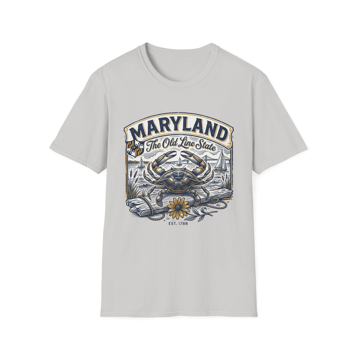 Maryland The Old Line State T-Shirt — Blue Crab Chesapeake Vintage Travel Tourist Graphic Design Unisex 100 Cotton Gildan T-Shirt