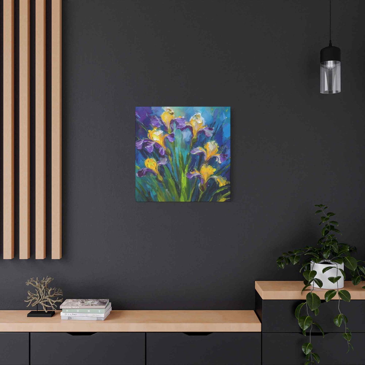 Irises Floral Print Canvas, Floral Oil Paint Print 20x20, 24x24, 30x30, 32x32, 36x36 Art Design Pine-Wood Inner Frame MC-184