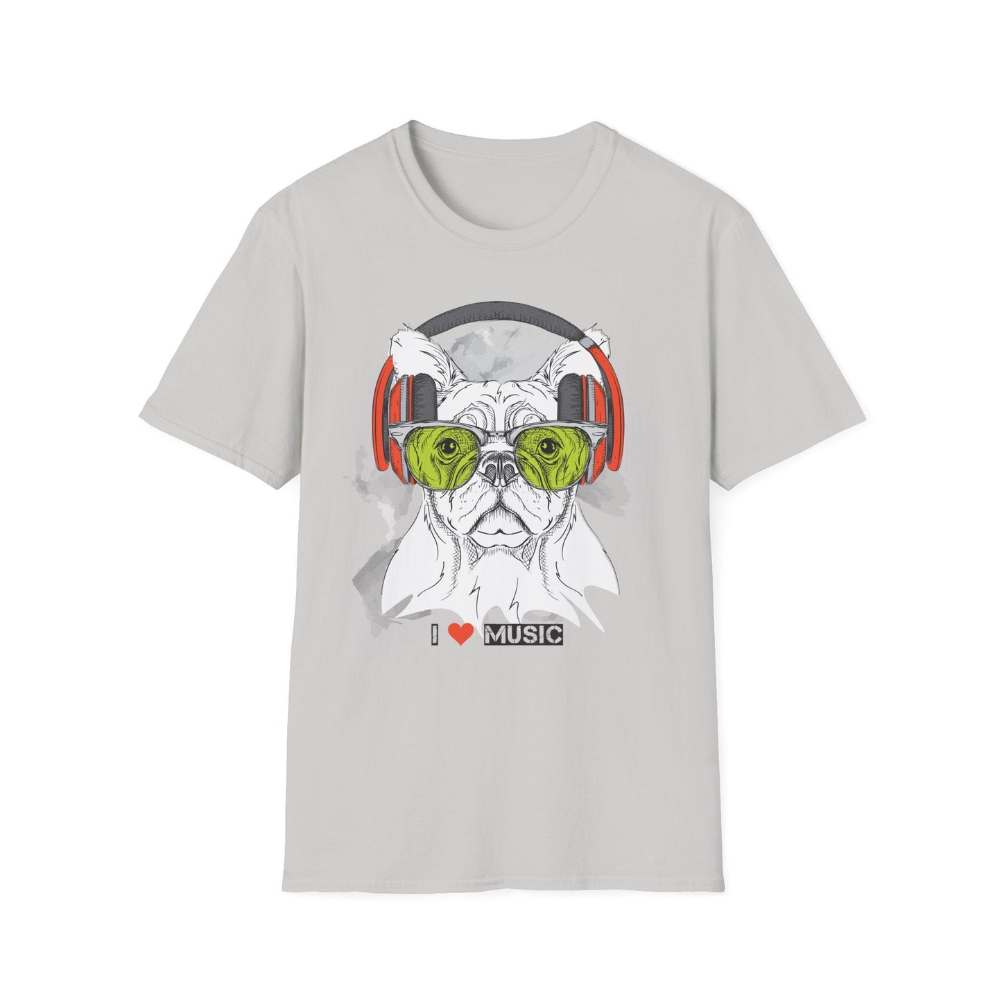 I Love Music Animals Shirt With Headphones Unisex Softstyle Tee 100 Percent Ring Spun Cotton