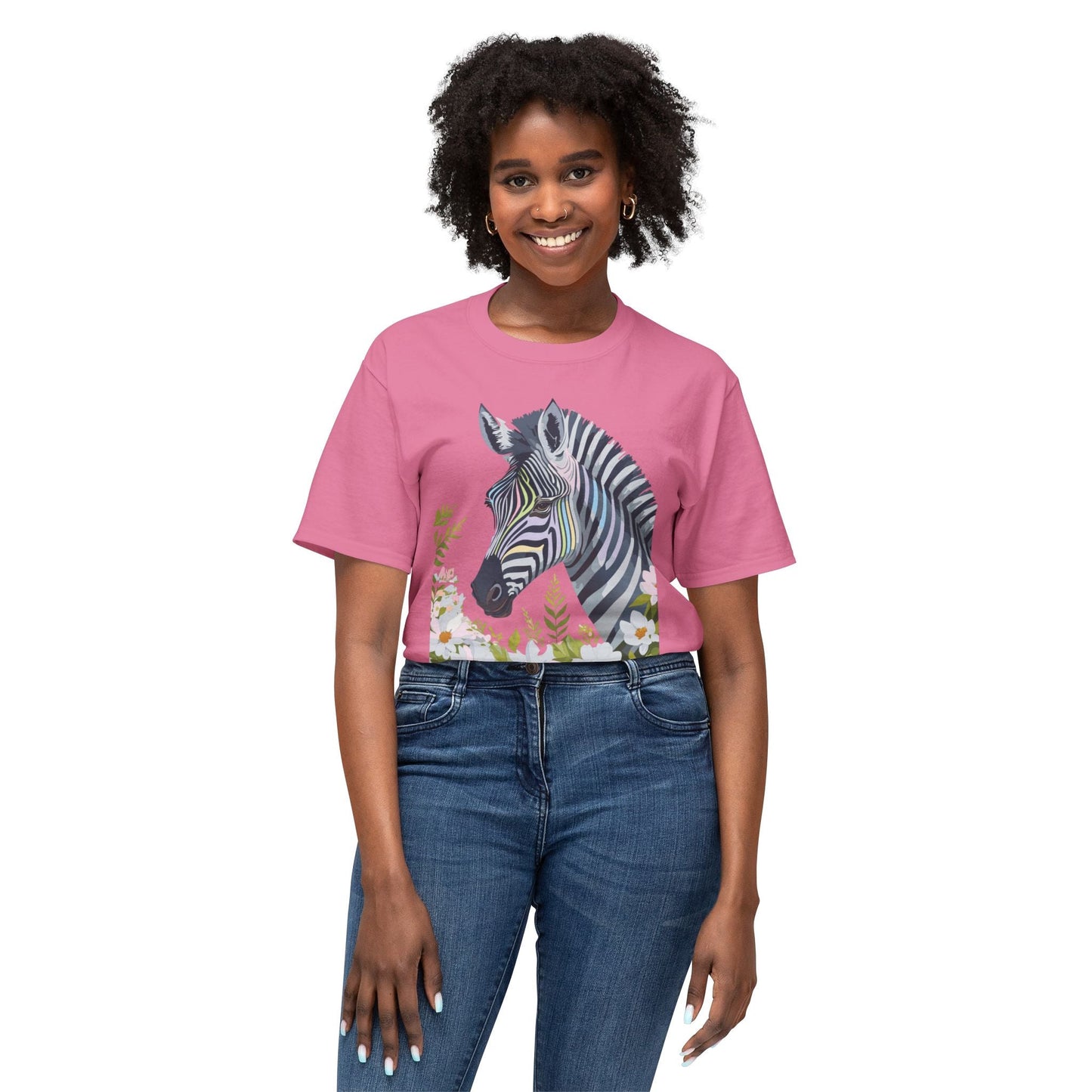 Unisex Zebra Art Design T Shirt With Floral Print HD Cotton Premium USA Made Jersey