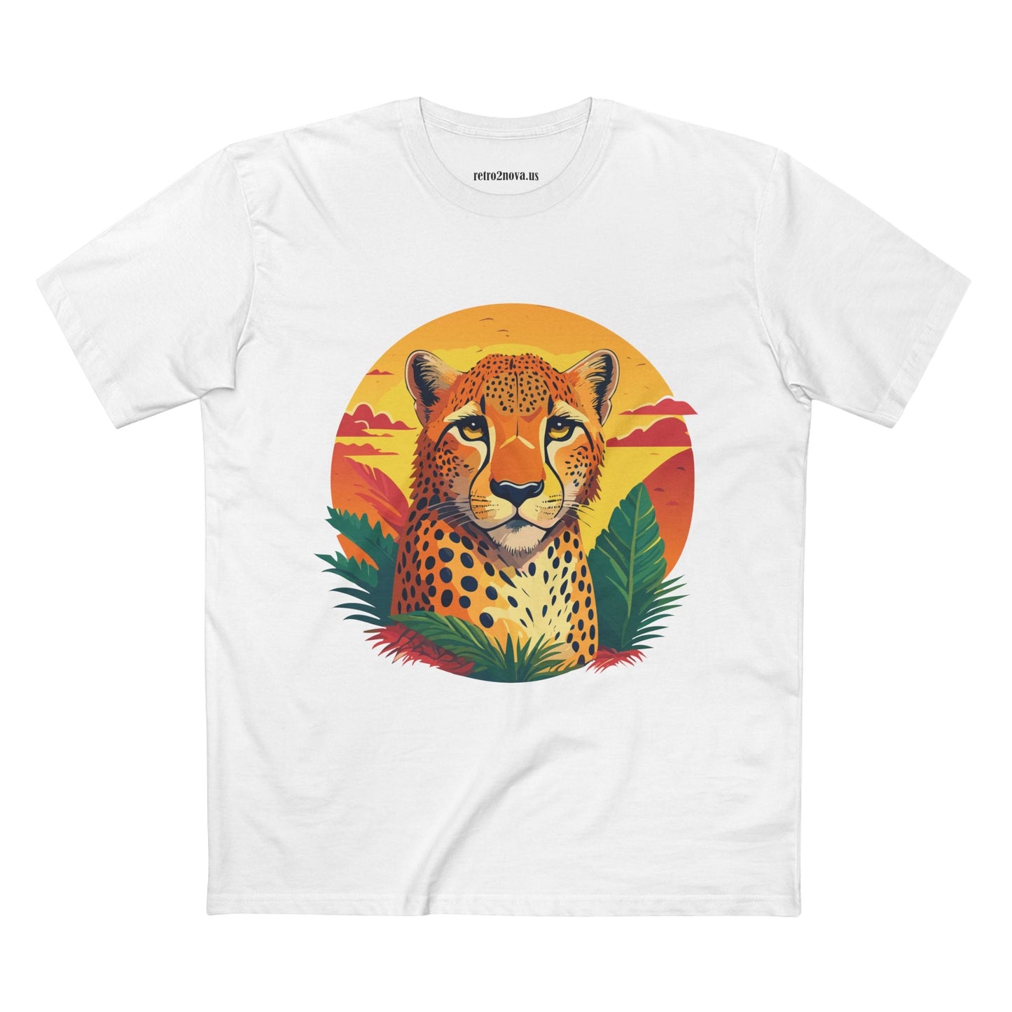 Unisex Cheetah Shirt Premium Cotton Staple Tee With Original Art Design By Retro2Nova Exclusive Art Collection