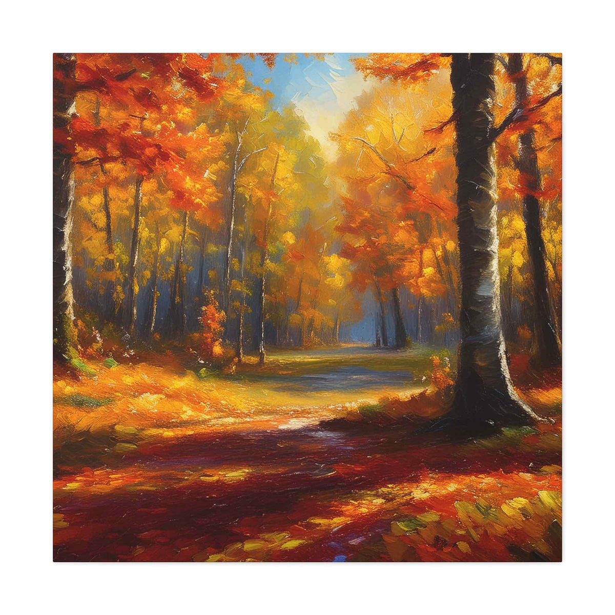 Fall Forest Print Canvas, Oil Paint Print 20x20, 24x24, 30x30, 32x32, 36x36 Art Design Canvas Pine-Wood Inner Frame MC-101