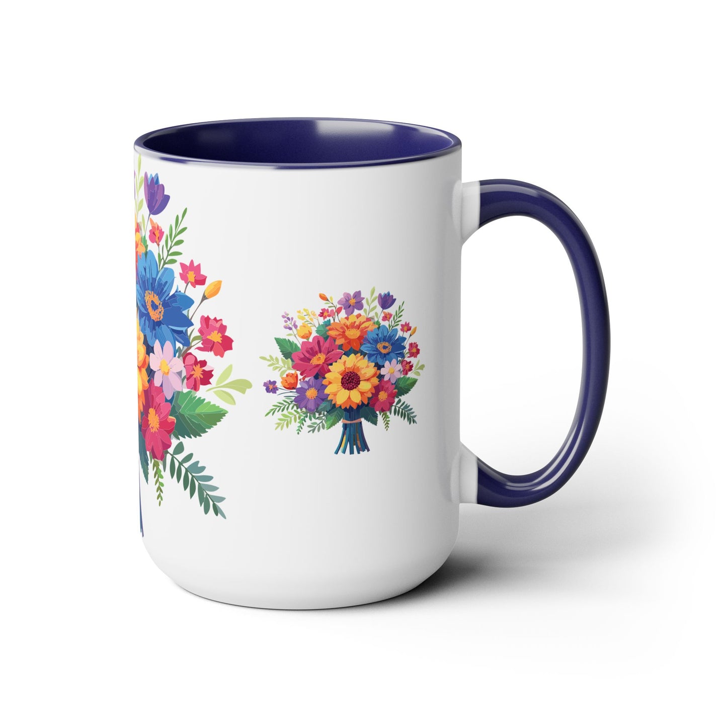 Taza de café de dos tonos con flores