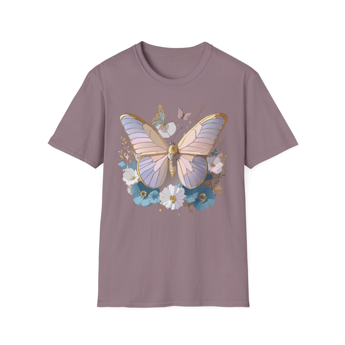 Butterfly Floral T-Shirt — Pastel Moth & Wildflower Graphic Design Unisex 100 Cotton Gildan T-Shirt