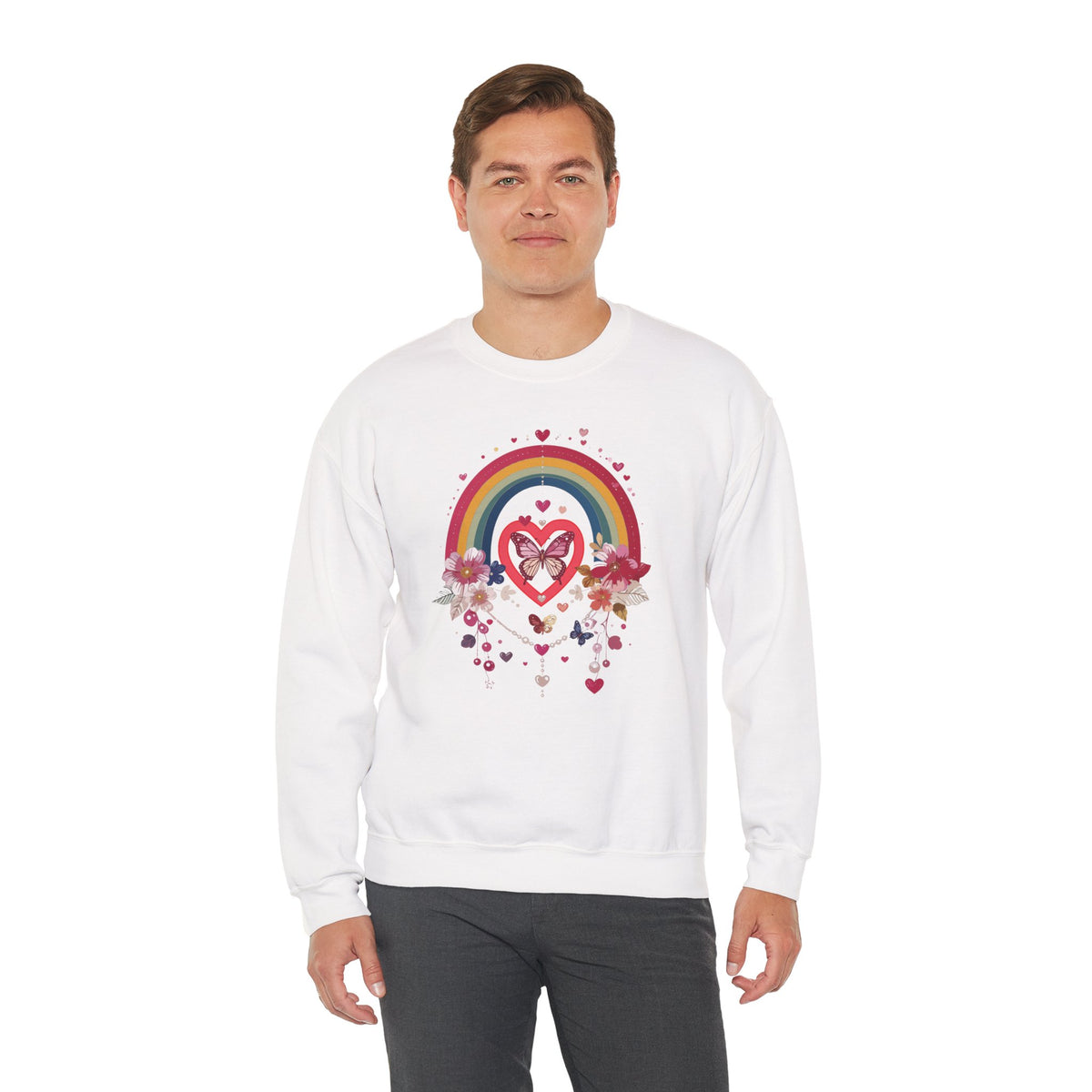 Rainbow Heart Sweatshirt, Floral Heart Sweatshirt, Floral Love Sweatshirt, Valentine's Day Sweatshirt, Rainbow Heart Floral Sweatshirt 113