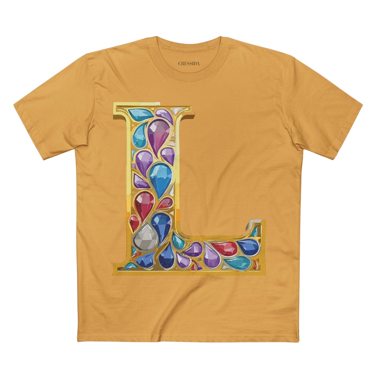 Letter L Graphic Design Tee Unisex 100 Cotton With Antique Gold Letters Artwork T-Shirt