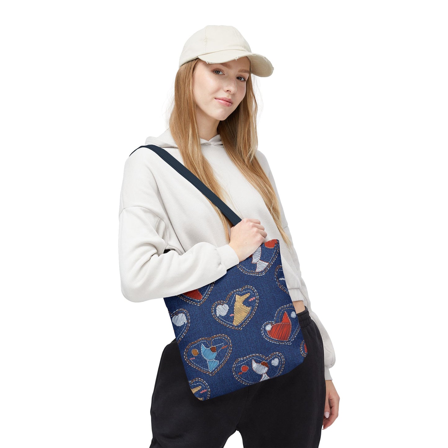 Love Day Graphic Design Denim Fabric Imitation Print Unisex Canvas Bag POLY 3 Sizes Tote Bag 201-12
