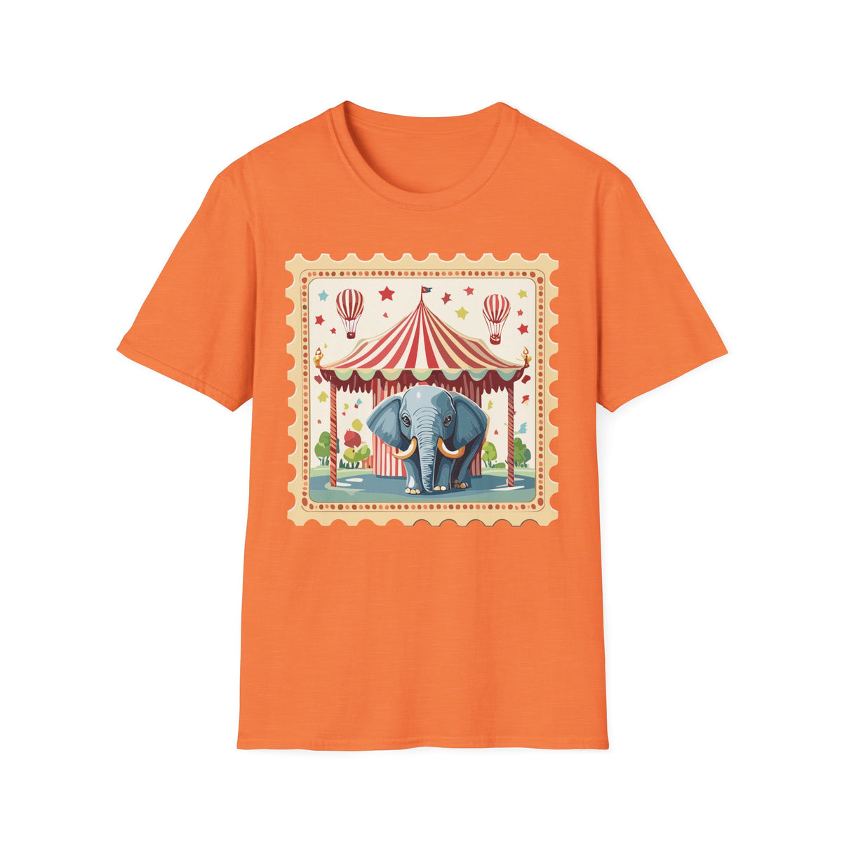 Vintage Circus Elephant T-Shirt | Carnival Tent, Hot Air Balloons Graphic Tee Unisex 100 Cotton Gildan T-Shirt