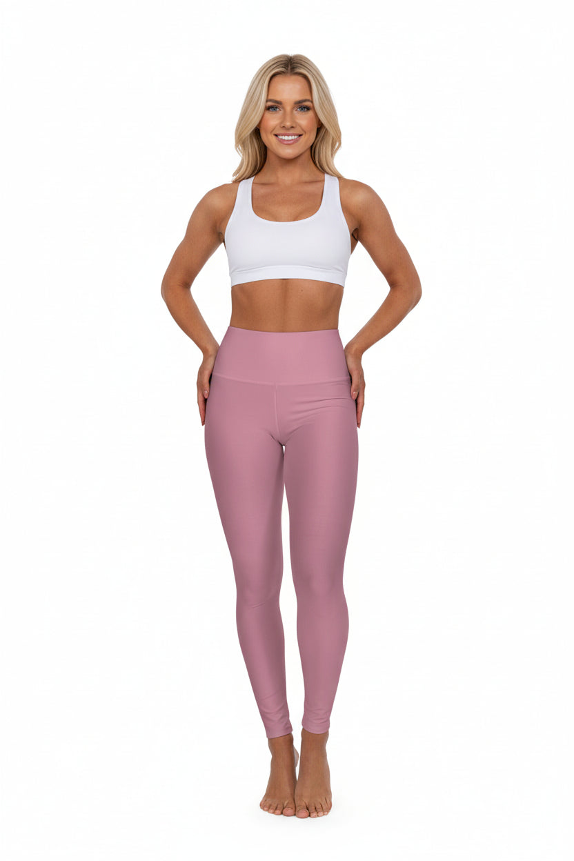 High-Waisted Old Rose Yoga Leggings Women's Seamless Poly-Span Stretchy Pink Activewear Pants