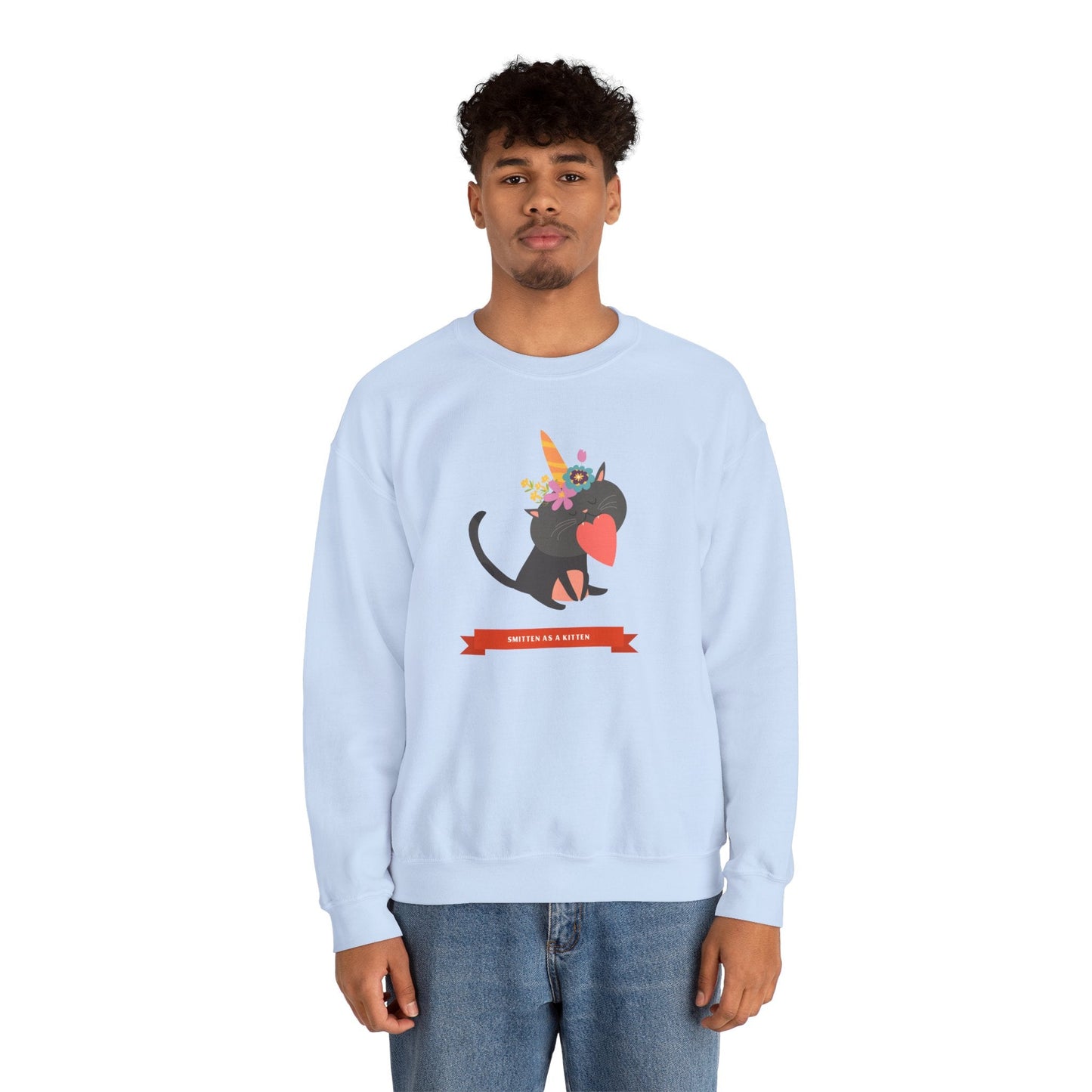 Cat Heart Sweatshirt Unisex Valentine Gift 50/50 Cotton-Poly Crewneck Gildan 18000