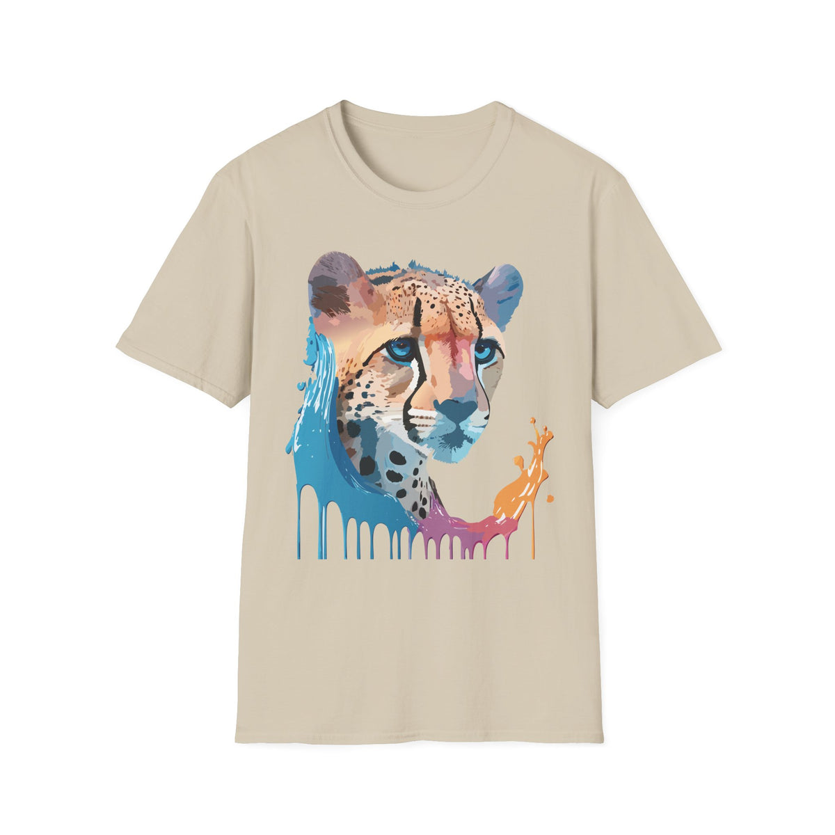 Watercolor Cheetah Portrait T-Shirt | Drip Paint Animal Tee