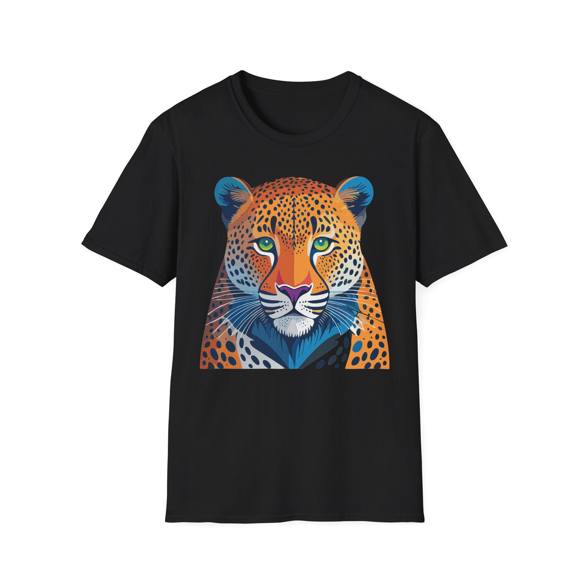 Colorful Leopard Face T-Shirt | Vibrant Big Cat Illustration