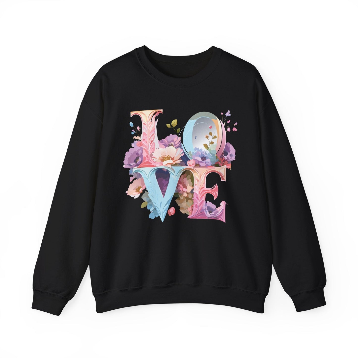 Floral Love Sweatshirt Unisex Crewneck Fifty Fifty Cotton Polyester Valentine Gift