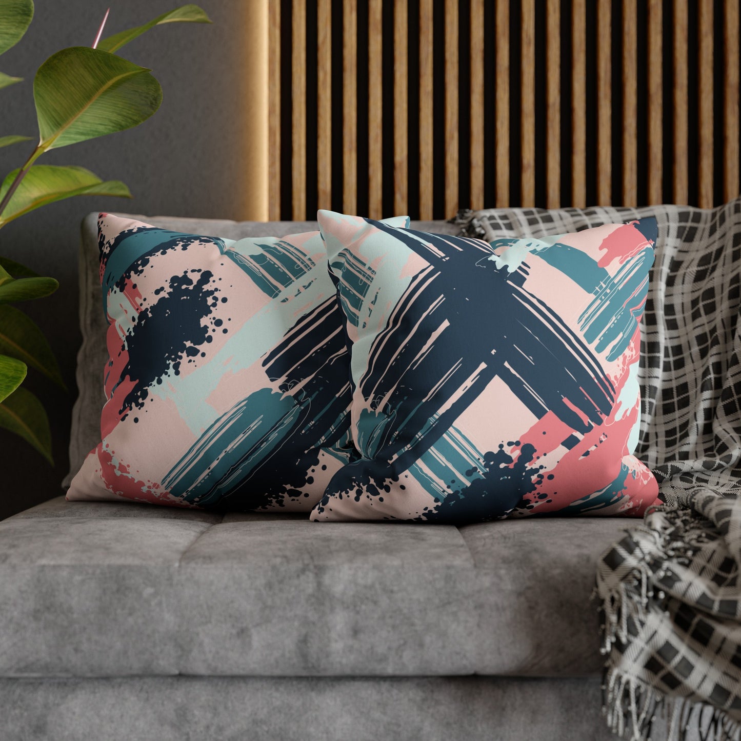 Faux Suede Pillowcase with Abstract print