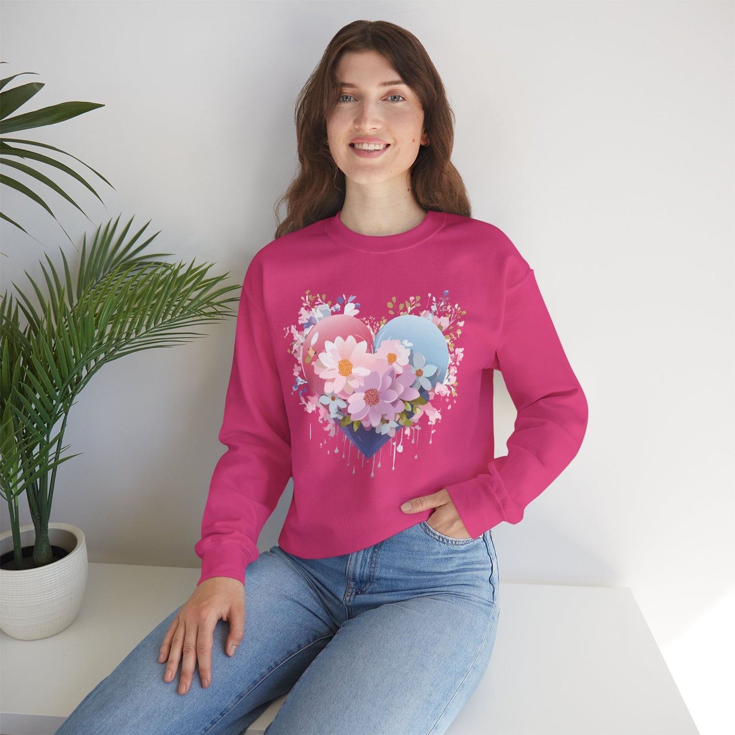 Floral Heart Unisex Crewneck Sweatshirt Gildan 18000 Heavy Blend 50 Cotton 50 Polyester