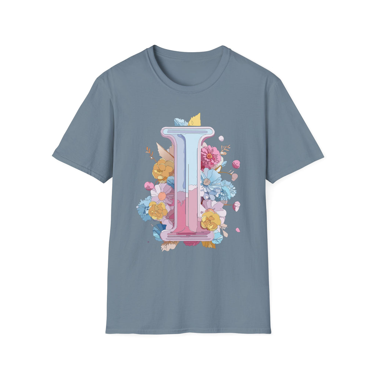 Floral Letter I T-Shirt | Pastel Monogram Initial Tee