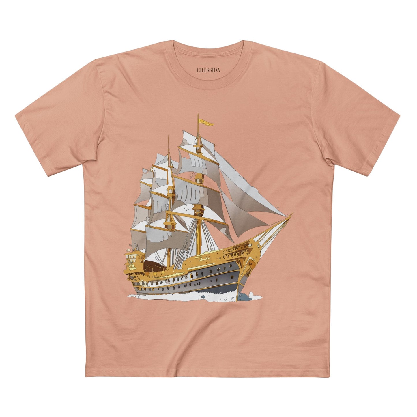 Ship Graphic Unisex 100 Cotton T-Shirt with Gold Frigate Art Design 19