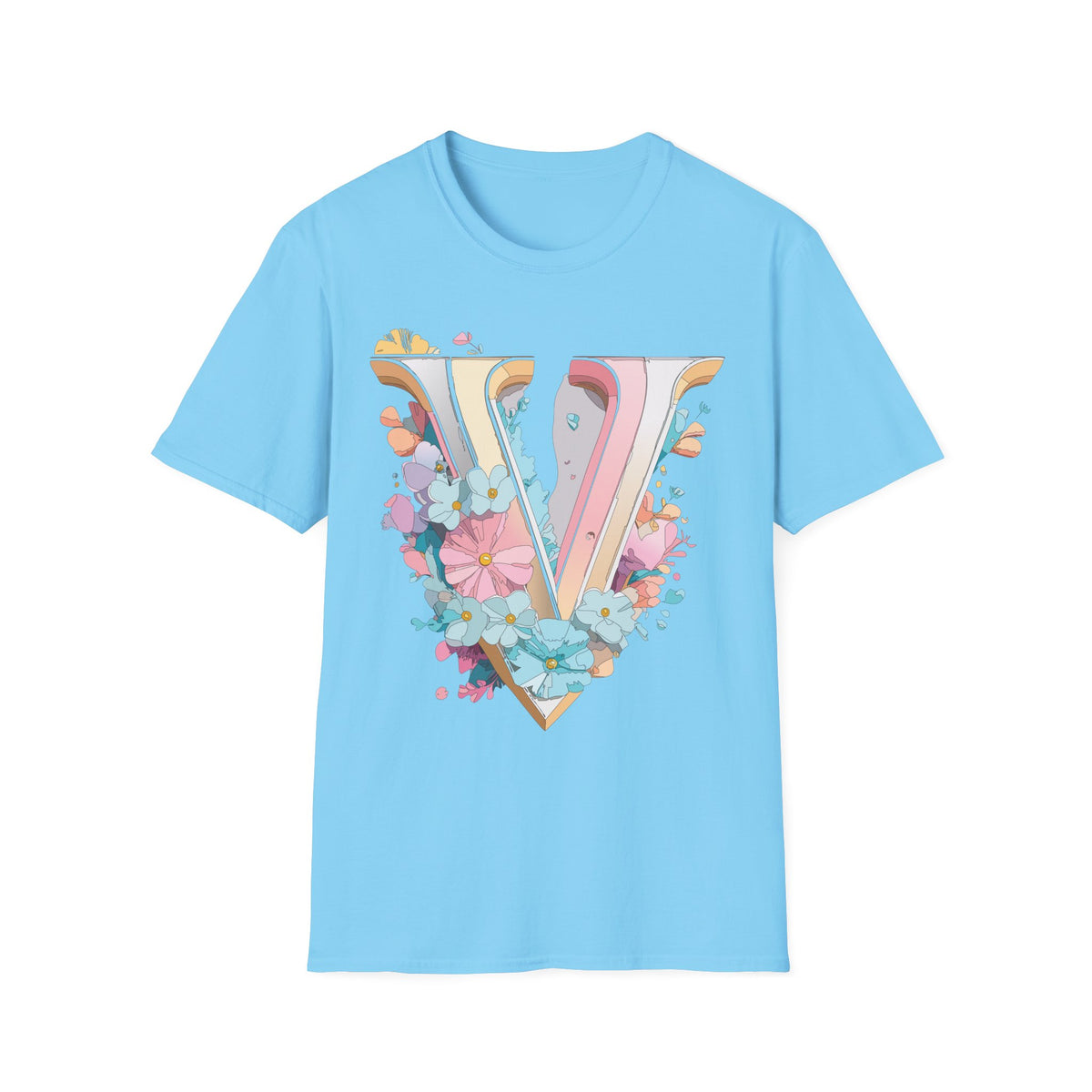 Floral Letter V T-Shirt | Pastel Vintage Monogram Tee