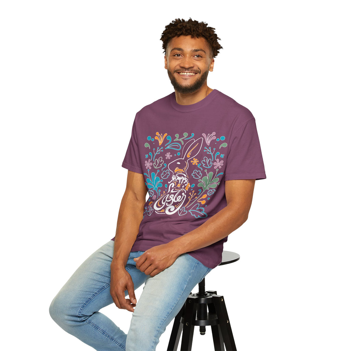 Easter Bunny Floral T-Shirt, Tee Shirt with Easter Signature, T Shirt with Easter Prints, Tee Shirt with Easter Design