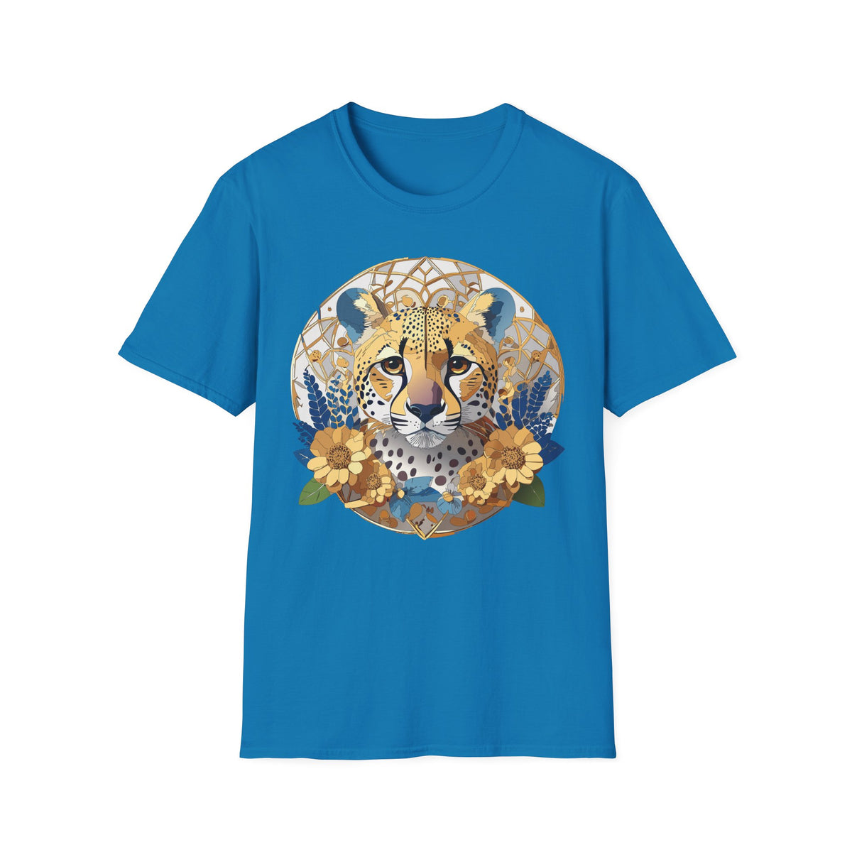 Golden Cheetah Mandala T-Shirt | Floral Boho Animal Illustration