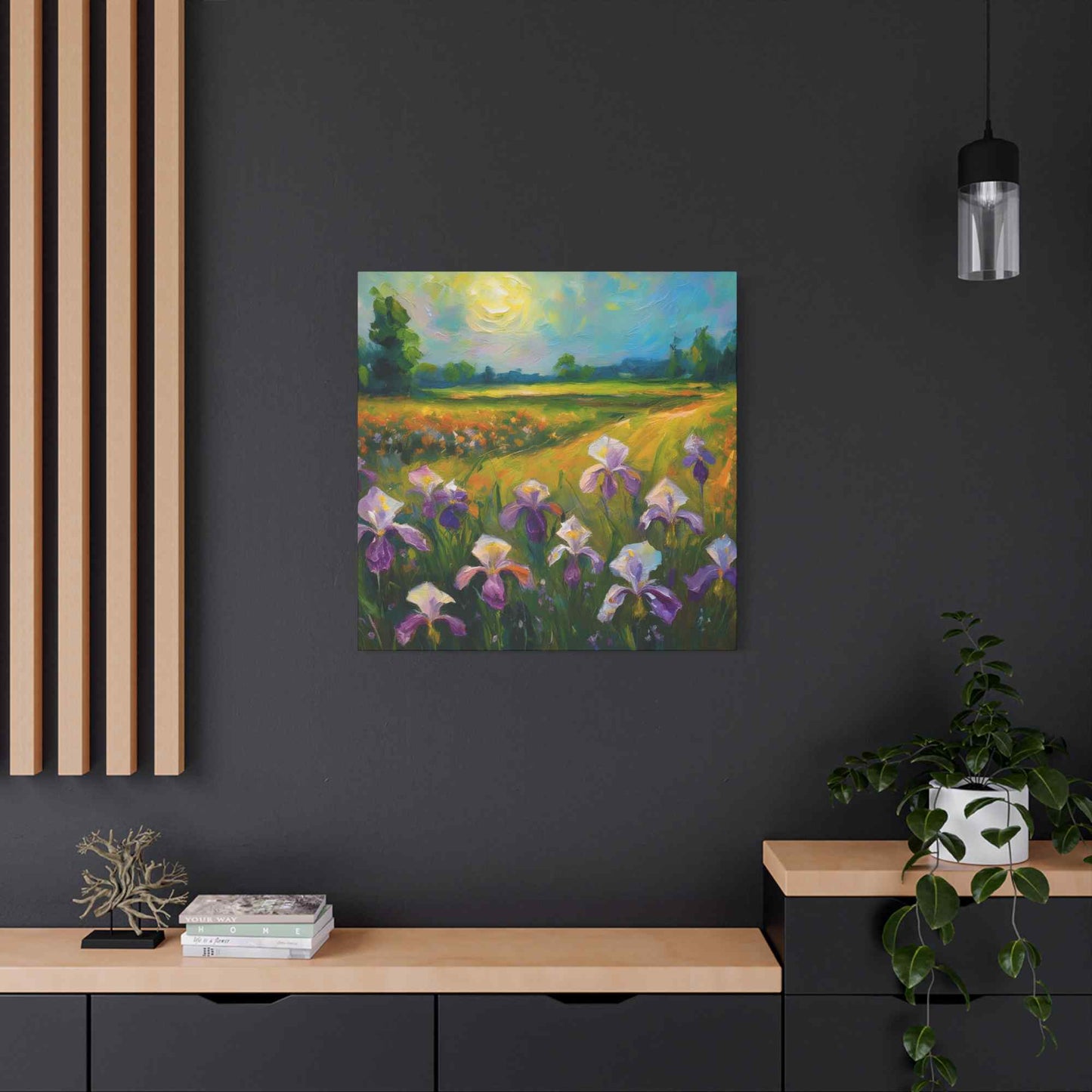 Irises Floral Print Canvas, Floral Oil Paint Print 20x20, 24x24, 30x30, 32x32, 36x36 Art Design Pine-Wood Inner Frame MC-180