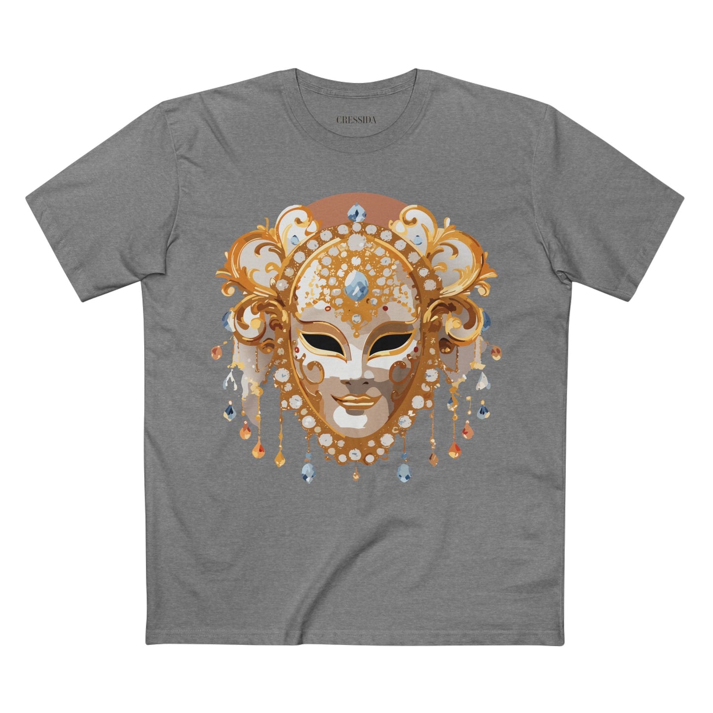 Carnival Mask Graphic T-Shirt Unisex 100 Cotton With Antique Gold Art Design Tee 15