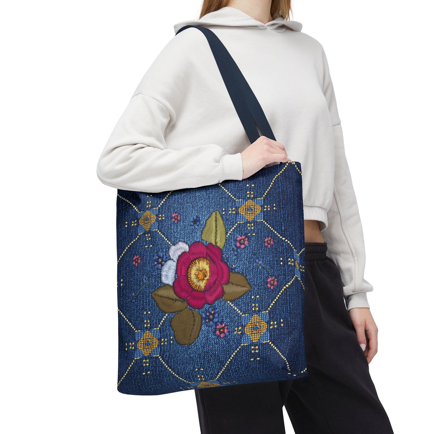 Denim Fabric Imitation Print Unisex Canvas Bag Poly Spun 3 Sizes Tote Bag 159-2