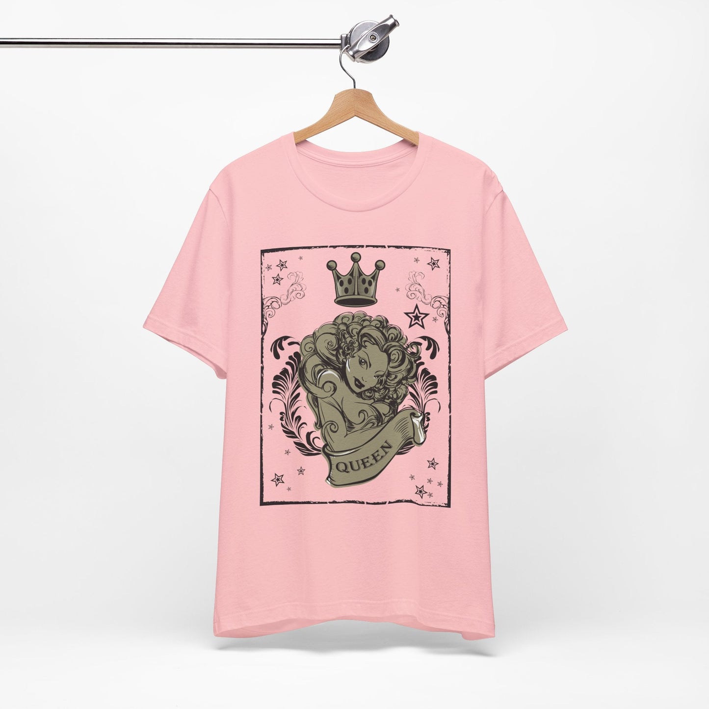 Crown Face Portrait Graphic Tee Vintage Floral Illustration Rock Band T-Shirt