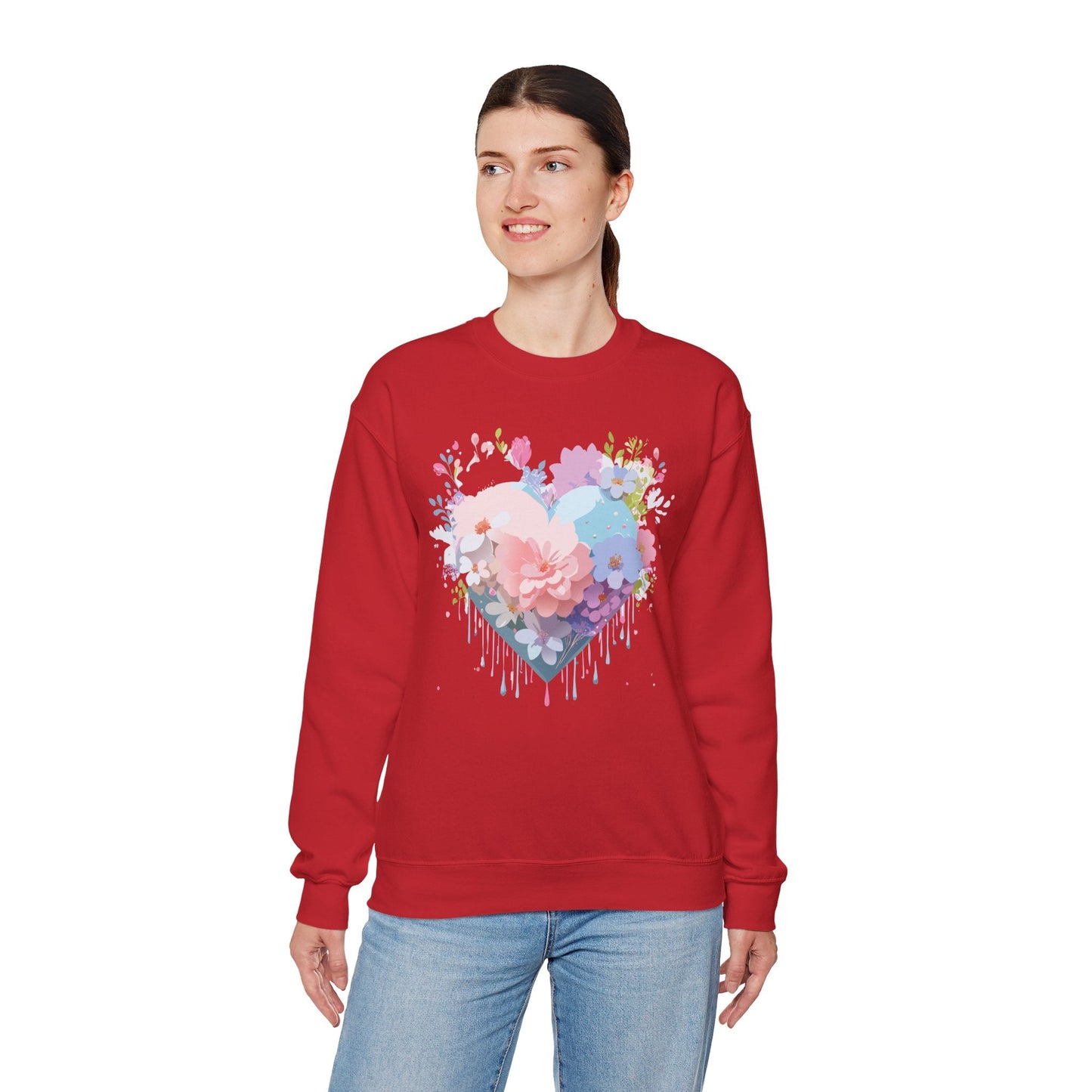 Floral Heart Sweatshirt Unisex Heavy Blend Crewneck Valentines Day Floral Love Cozy